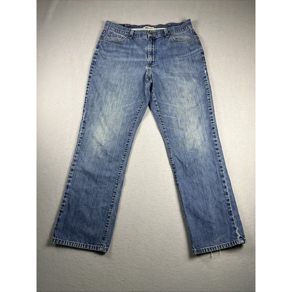 LL Bean Jeans Men 35x32 Blue Natural Fit Straight Leg Distressed Denim